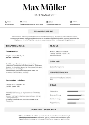 Weißer Minimal Data Analyst Lebenslauf