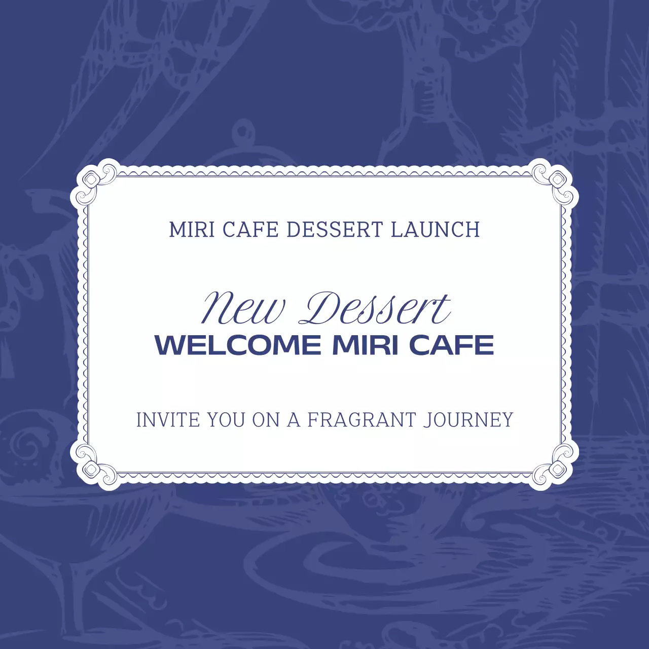 A modern cafe announcement in blue and white