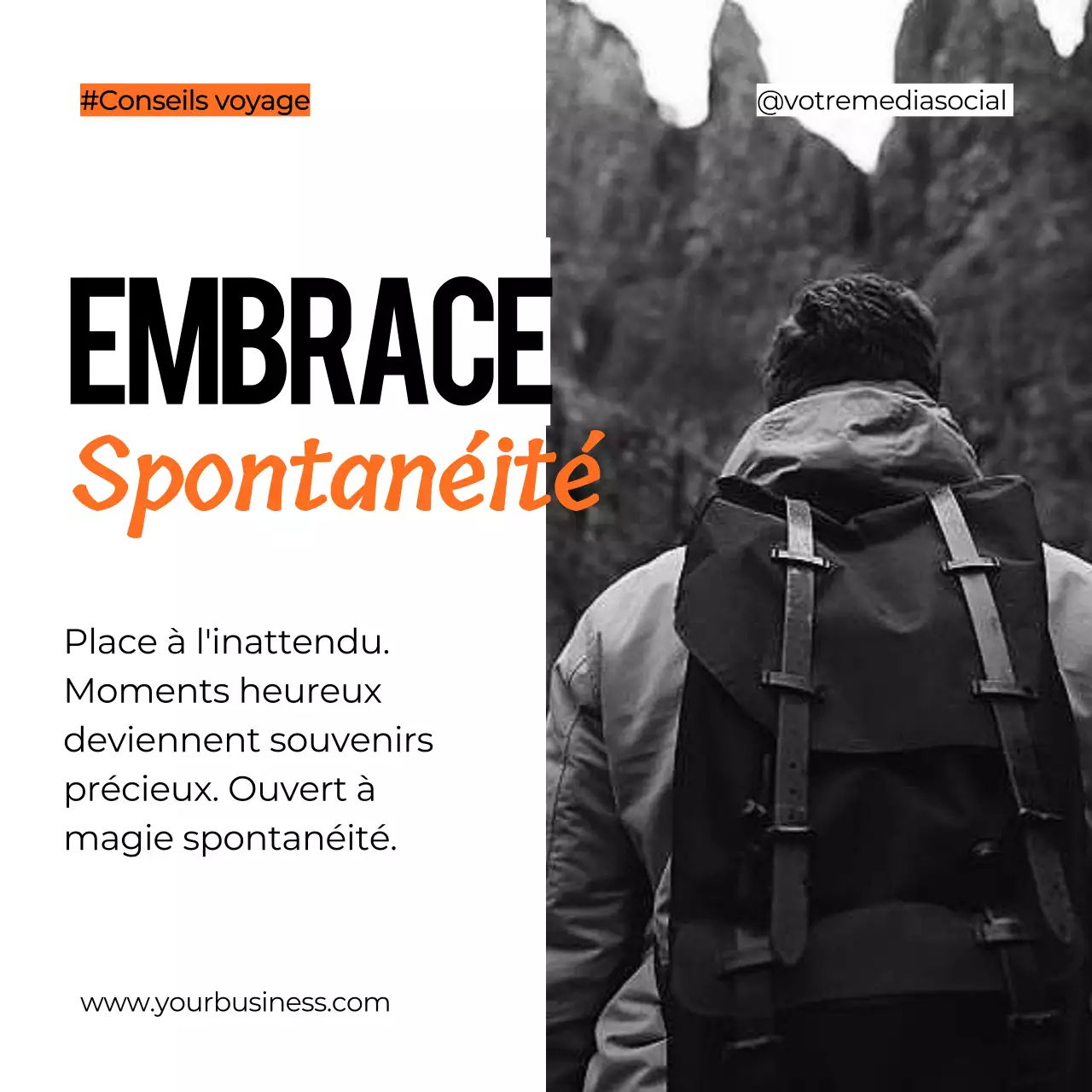 Noir Blanc Orange Gras Conseils de voyage Carrousel Instagram