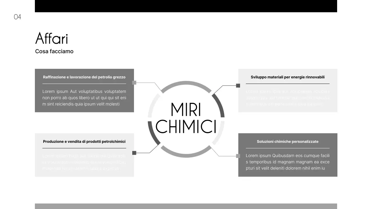 Un semplice prospetto nero e grigio di un produttore petrolchimico