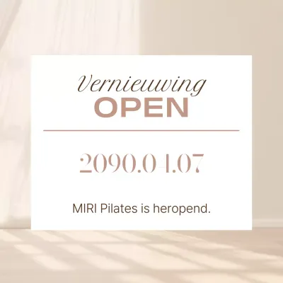 Een eenvoudige ivoorwitte openingsaankondiging van Pilates