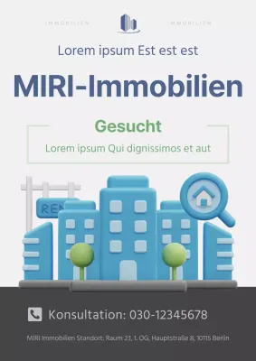 Bewerben Sie Immobilienangebote mit blauen und grauen Farbtupfern