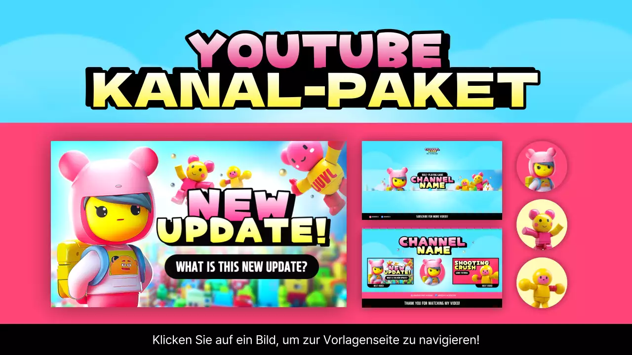 Eine Sammlung rosafarbener und gelber Spielekanalinhalte