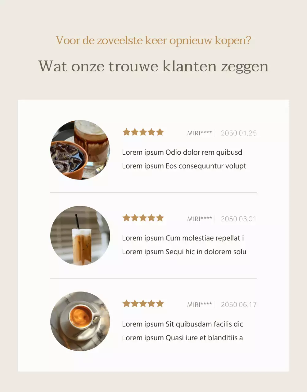 Moderne Nederlandse koffie in beige en ivoor uitgelegd