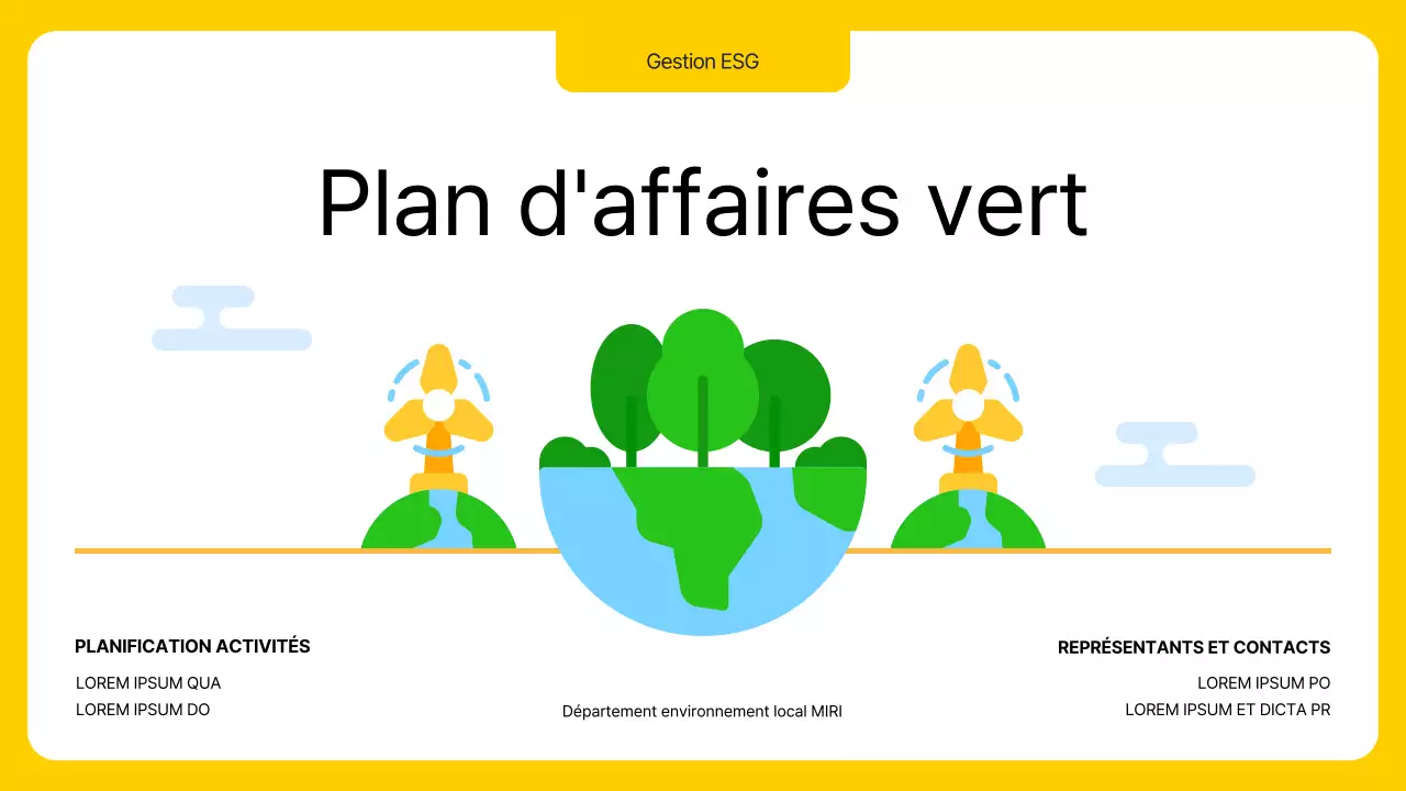 Un plan d'affaires ESG vert moderne en jaune et vert