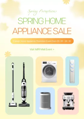 Promote a modern spring appliance warehouse sale with yellow and chartreuse colors