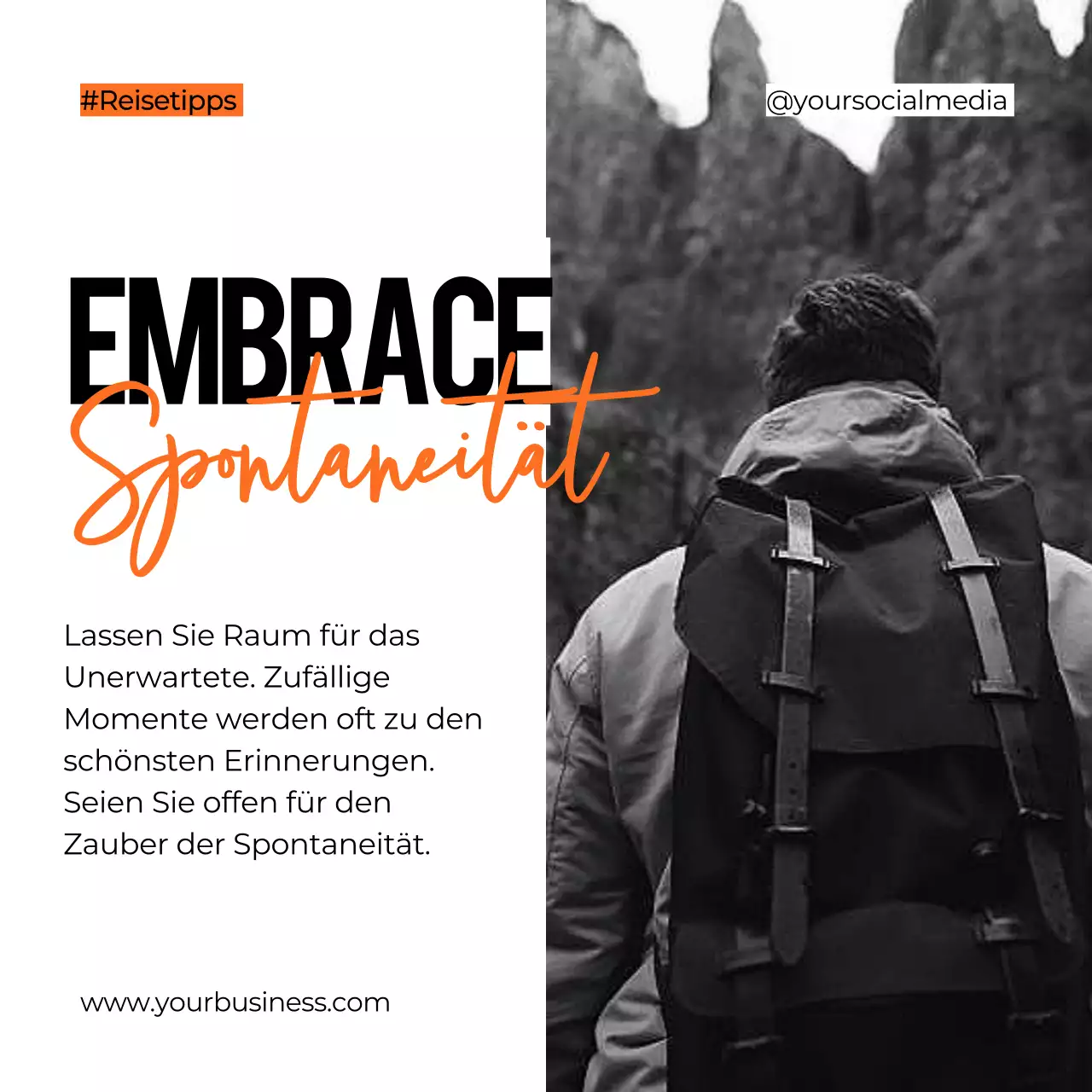 Schwarz Weiß Orange Bold Reiseplanung Tipps Instagram Karussell