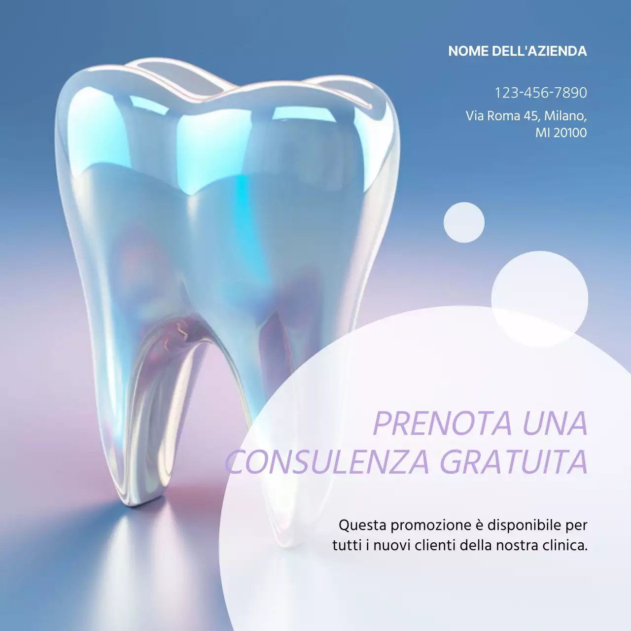 Promozione aziendale moderna per la cura dei denti blu e viola