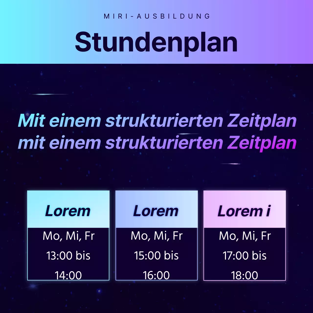 Werbung für eine besondere Vorlesung an einer Akademie mit Science-Fiction-Atmosphäre in Marineblau und Lila