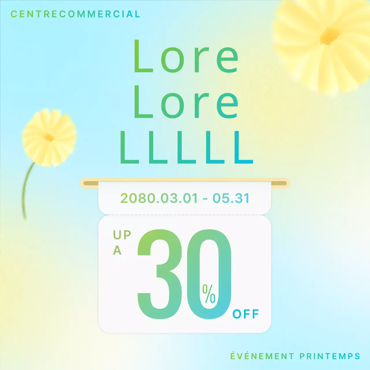 Une jolie publicité pour un événement printanier en jaune et bleu clair