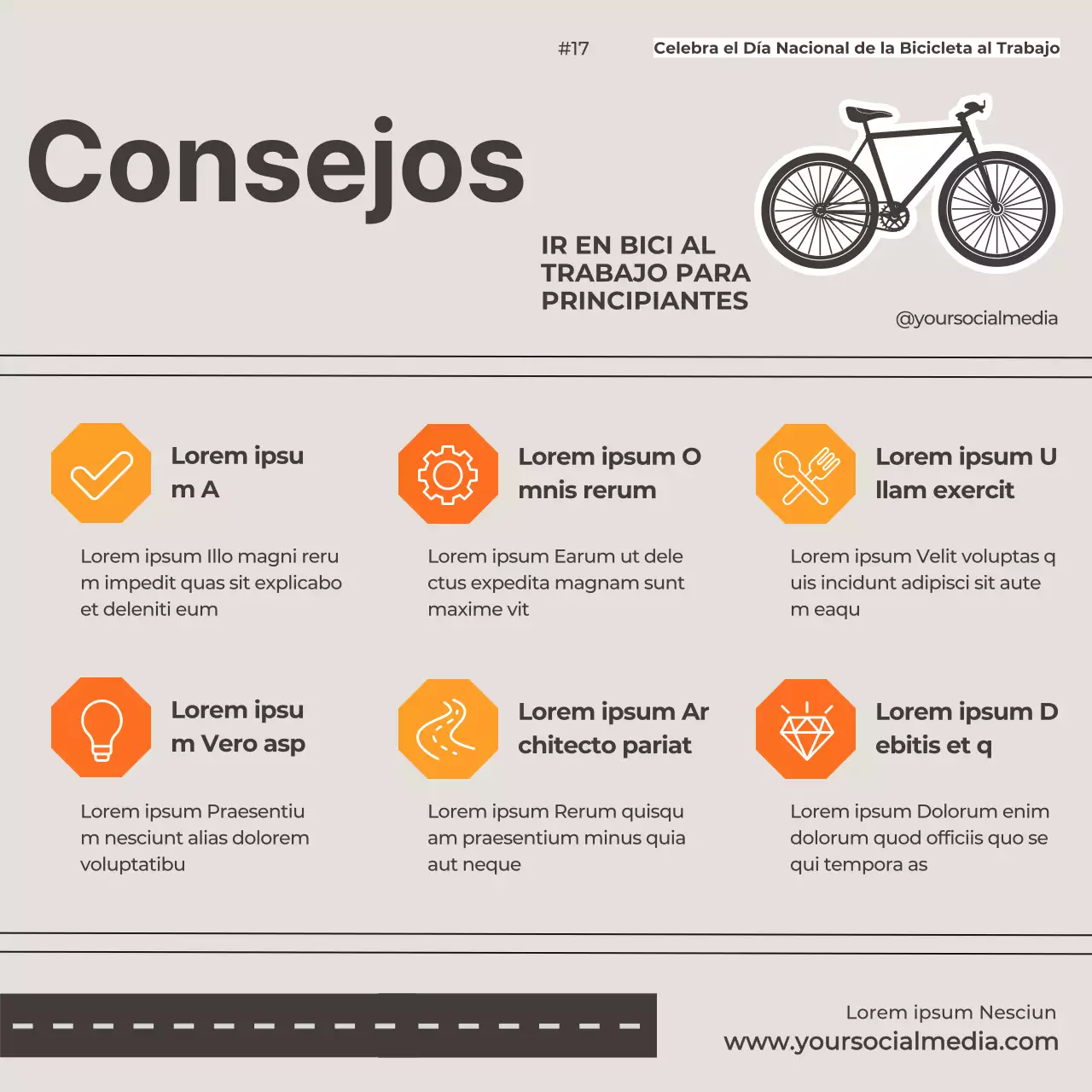 Naranja gris Consejos minimalistas simples para principiantes Bicicleta Instagram Post