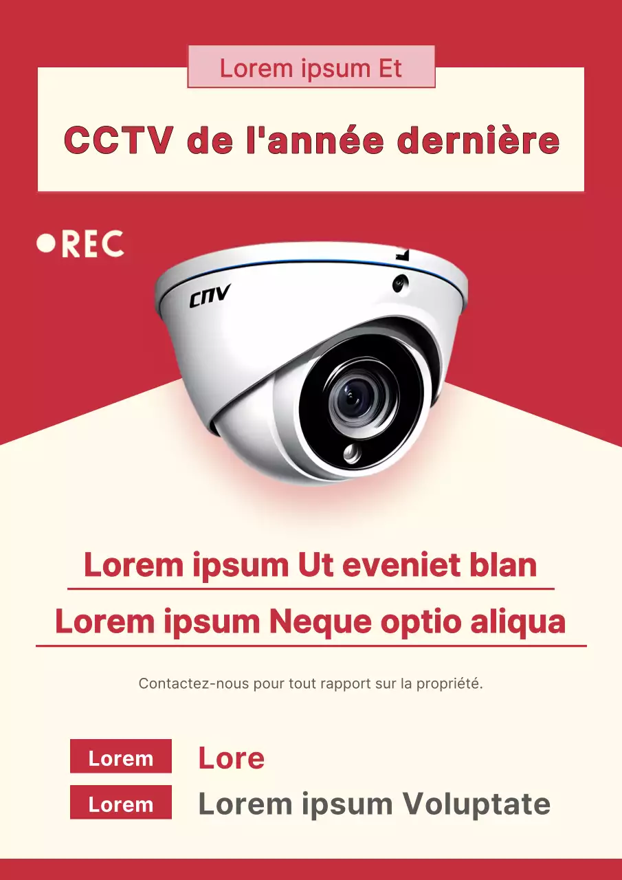 Un simple système de vidéosurveillance en rouge et ivoire, avec un avis pour la saison