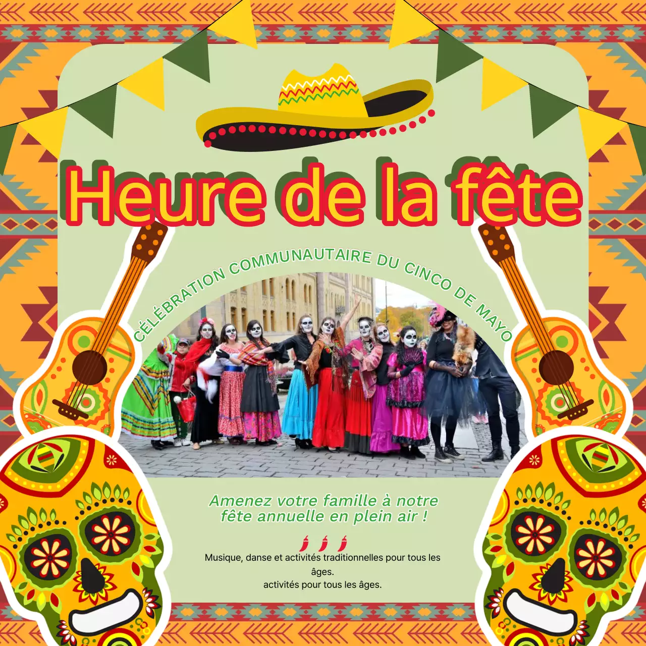 Invitation Cinch de Mayo jaune et vert pop