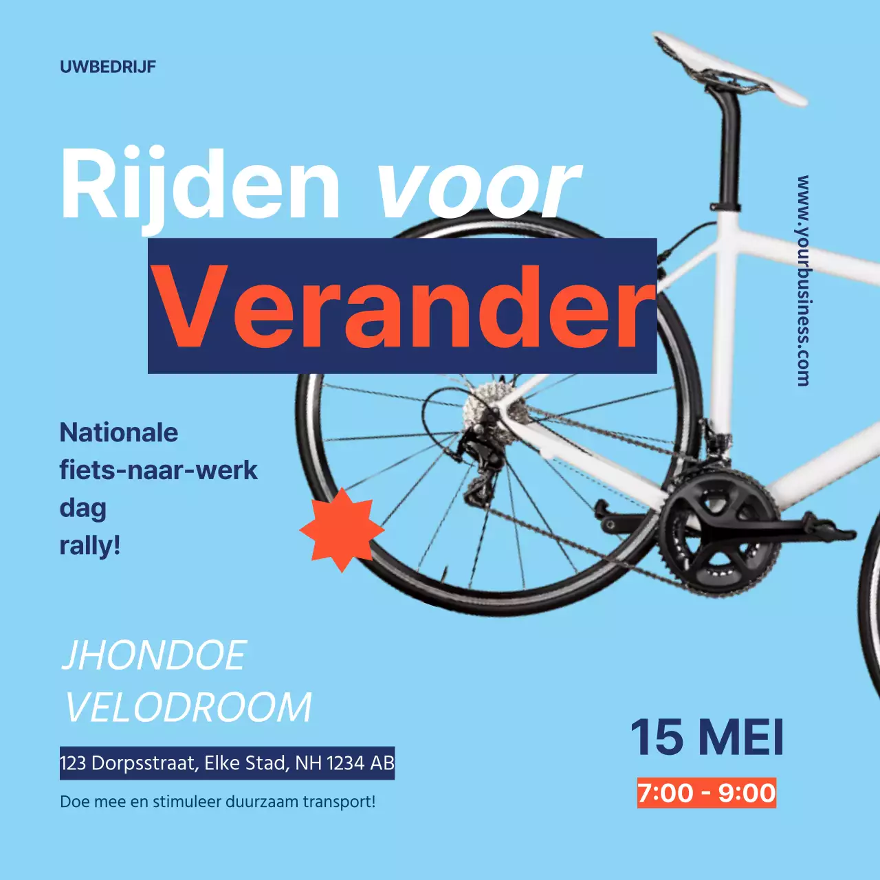 Blauw Oranje Eenvoudig-campagne om Nationale Fiets-naar-het-Werk Dag te vieren
