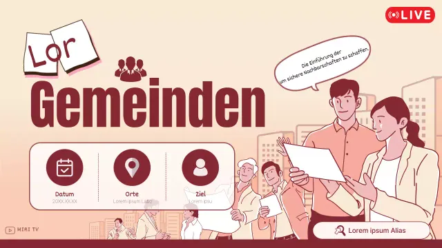 Live-Ankündigung einer einfachen orange-braunen Bürgerversammlung