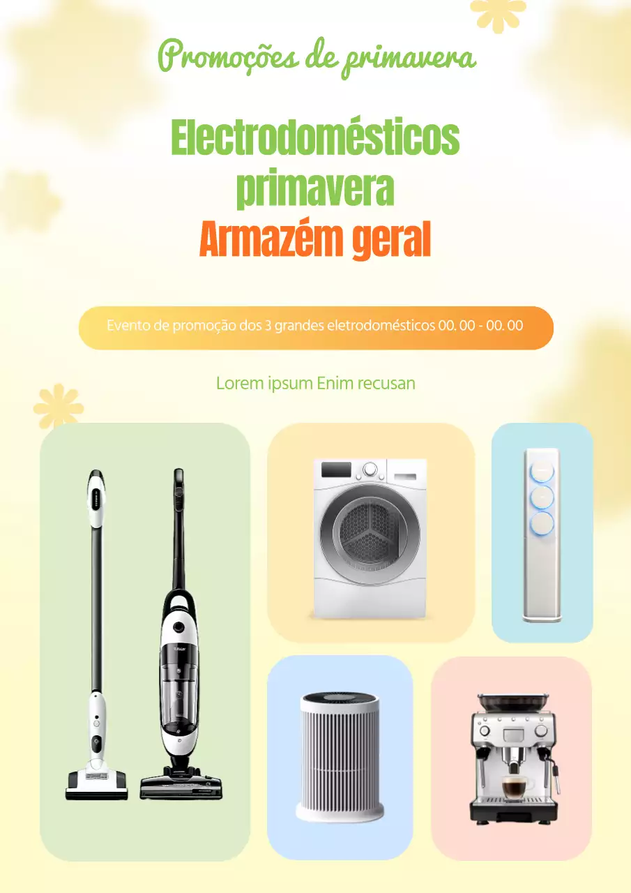 Promover uma venda de armazém de electrodomésticos de primavera moderna em amarelo e chartreuse