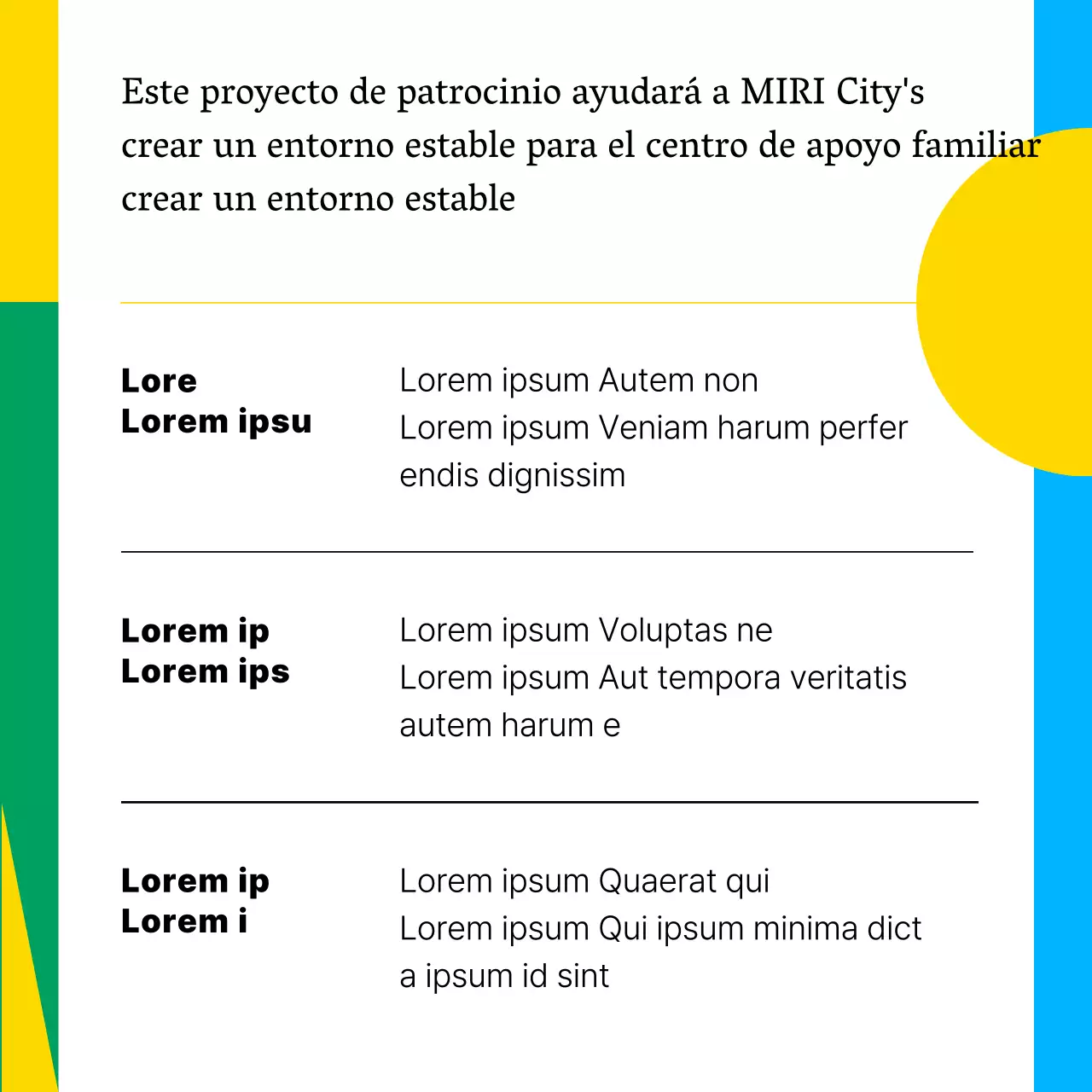 Un sencillo anuncio amarillo y azul de patrocinio institucional público sin ánimo de lucro