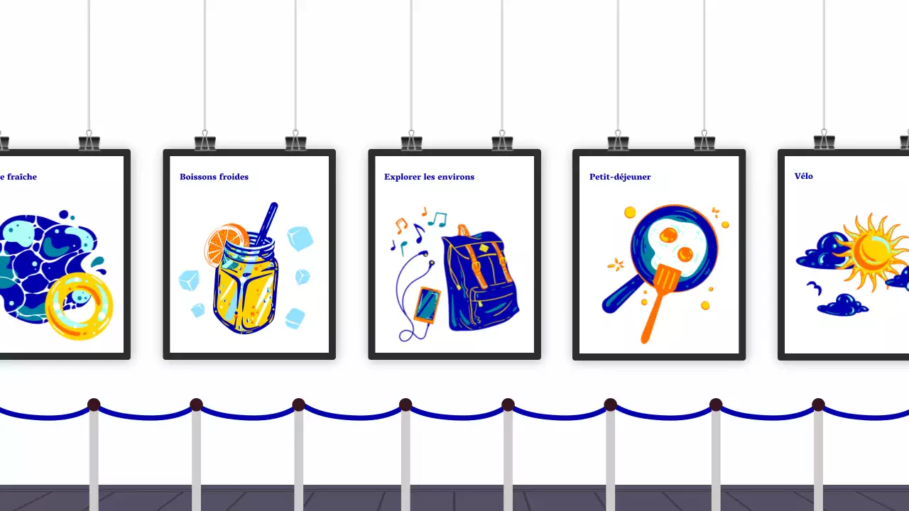 Une joyeuse exposition de bleus et d'oranges