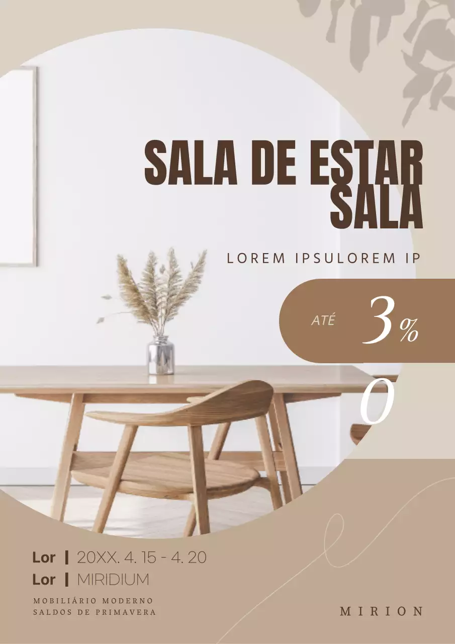 Promover um cartaz para um interior mobilado moderno em castanho e bege