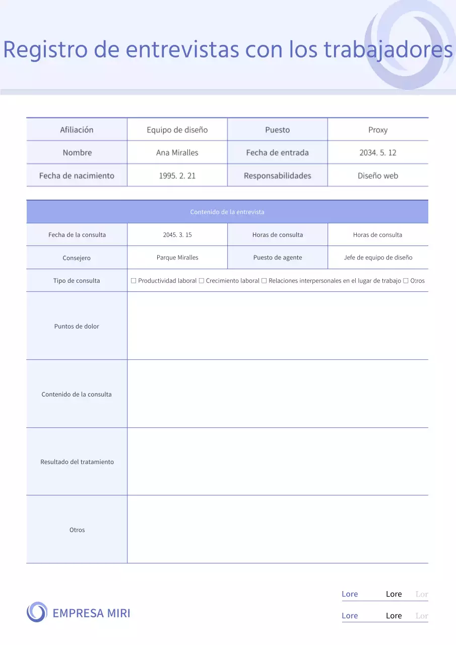 Informe de diario de entrevistas sencillo y de color malva