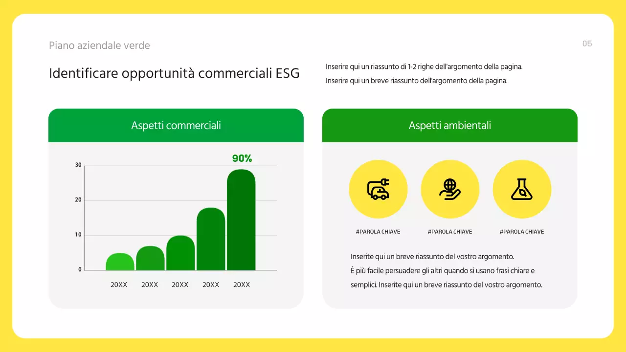 Un moderno piano aziendale ESG in giallo e verde