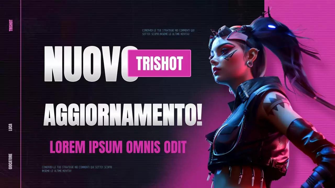 Promuovere un aggiornamento del gioco ispirato al cyberpunk in rosa e blu acceso