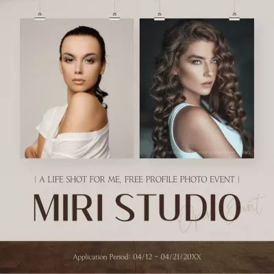 A modern self-studio event ad in beige