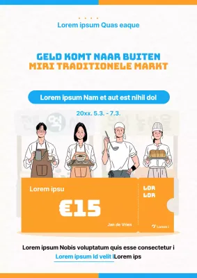 Campagne om lokale markten in geel en lichtblauw nieuw leven in te blazen