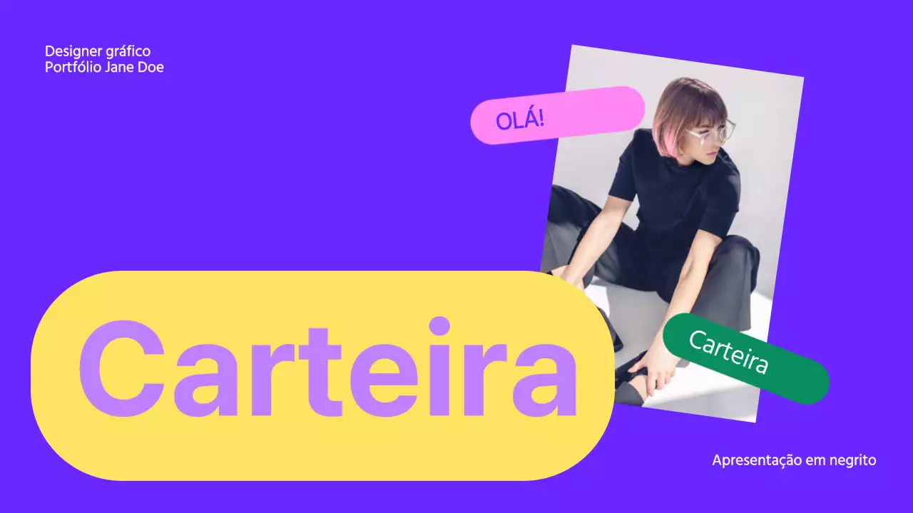 Um portefólio de design arrojado em roxo e amarelo