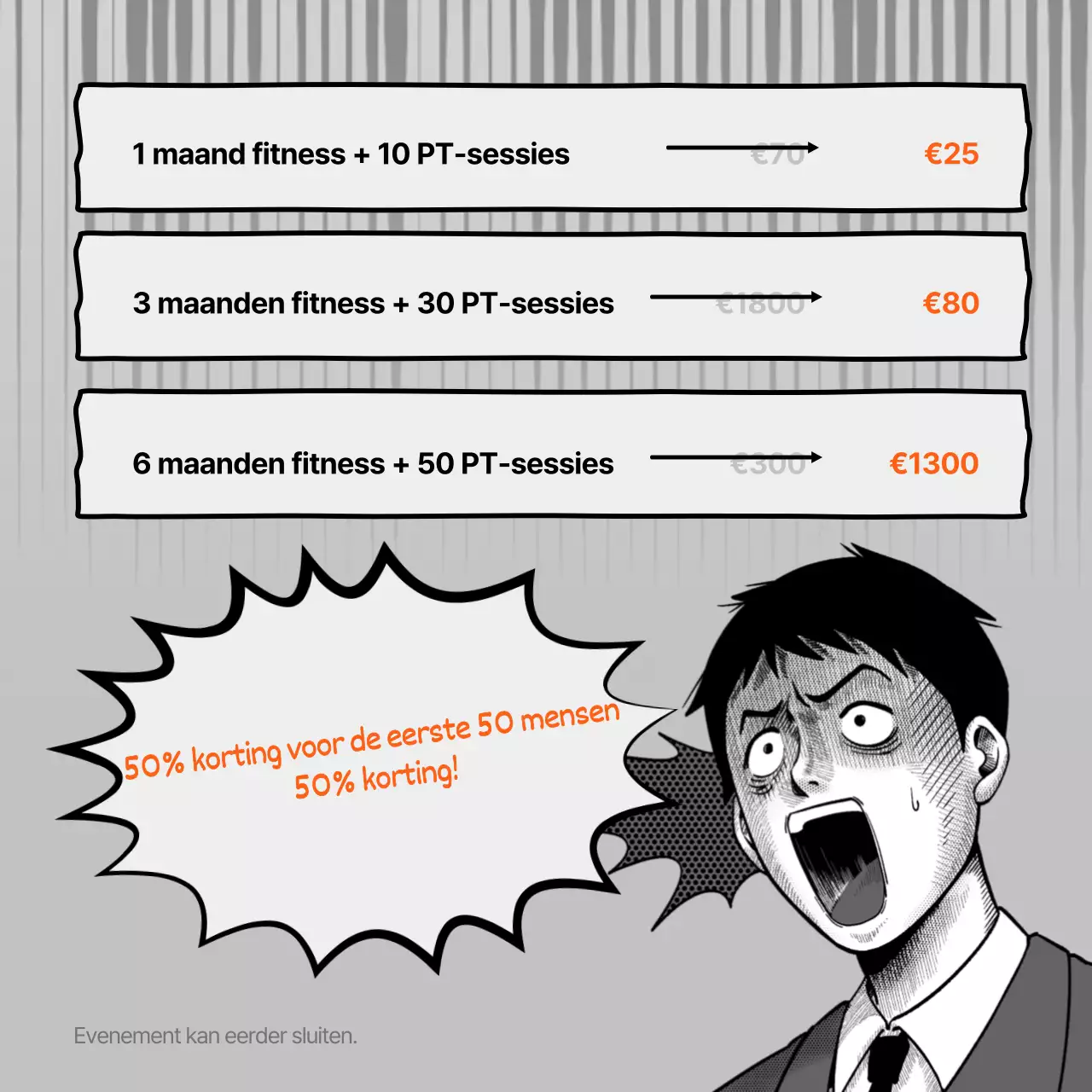 Oranje en grijs ziekelijk gevoel sportschool promotie