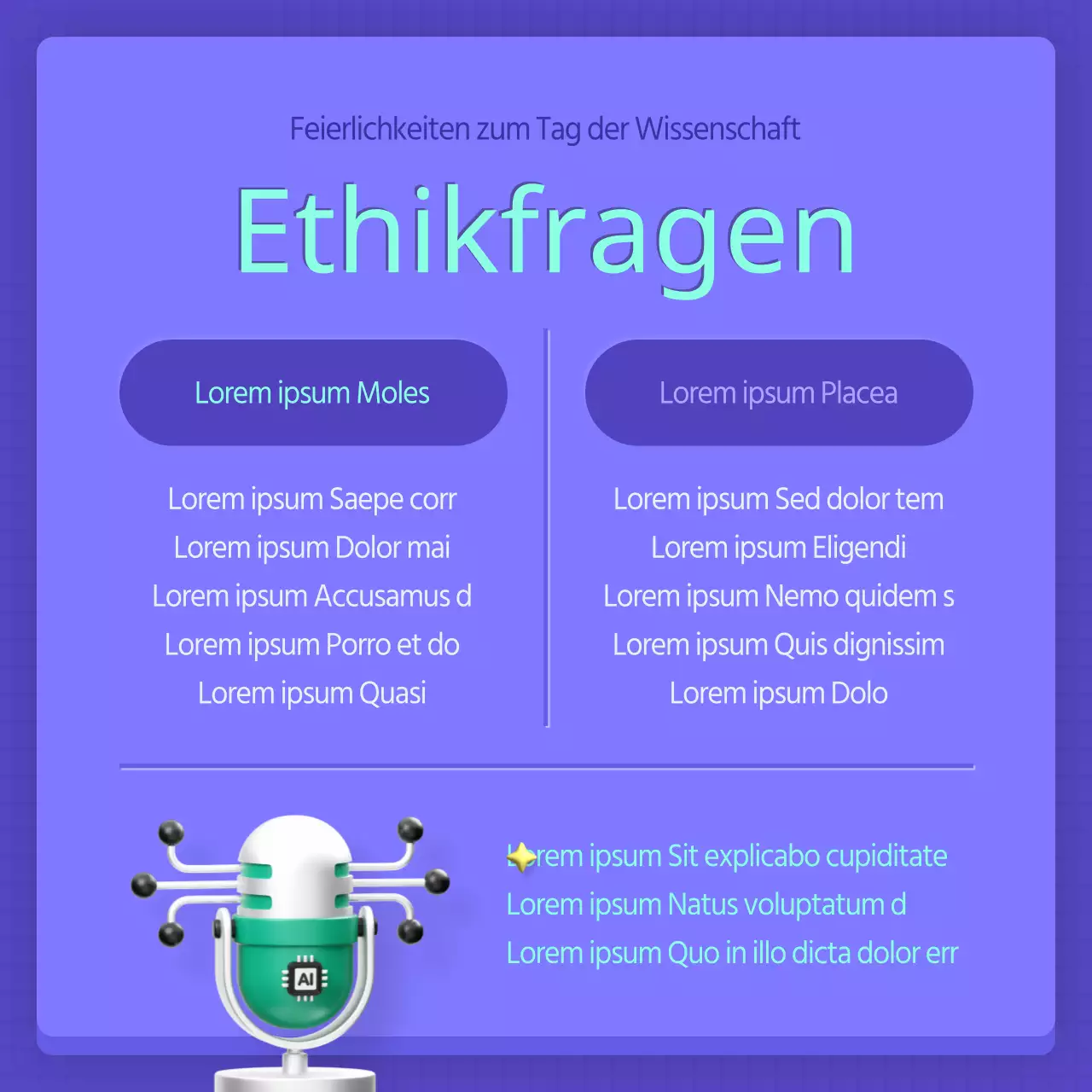 Ein moderner AI-Posten für den Wissenschaftstag in Lila und Minze
