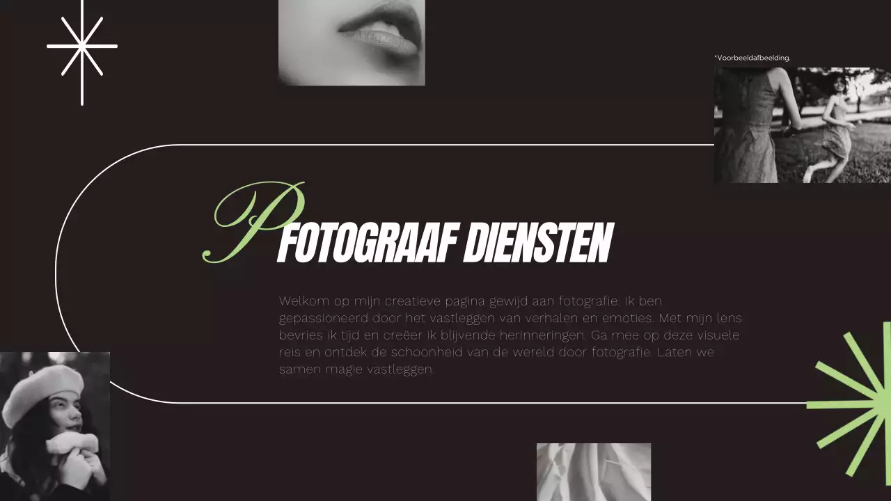 Zwart Lime en Wit Modern Elegant Trend Geometrisch Fotograaf Diensten Introductie van het bedrijf