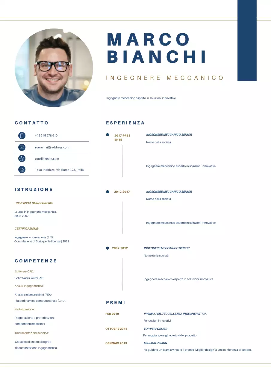 Blu Semplice Moderno Ingegnere Meccanico Curriculum Vitae