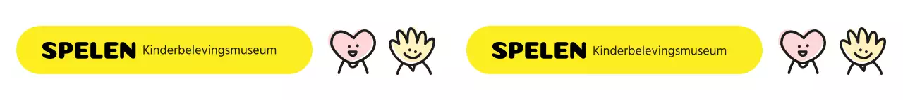 Een schattig kindermuseum met een geel kleurenschema en geïllustreerde personages