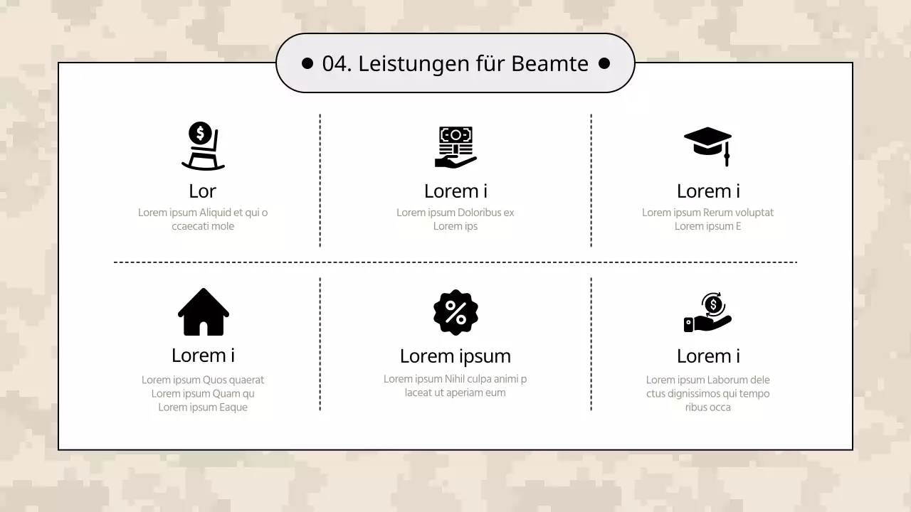 Eine schlichte Briefing-Präsentation in Khaki und Beige für die Einstellung