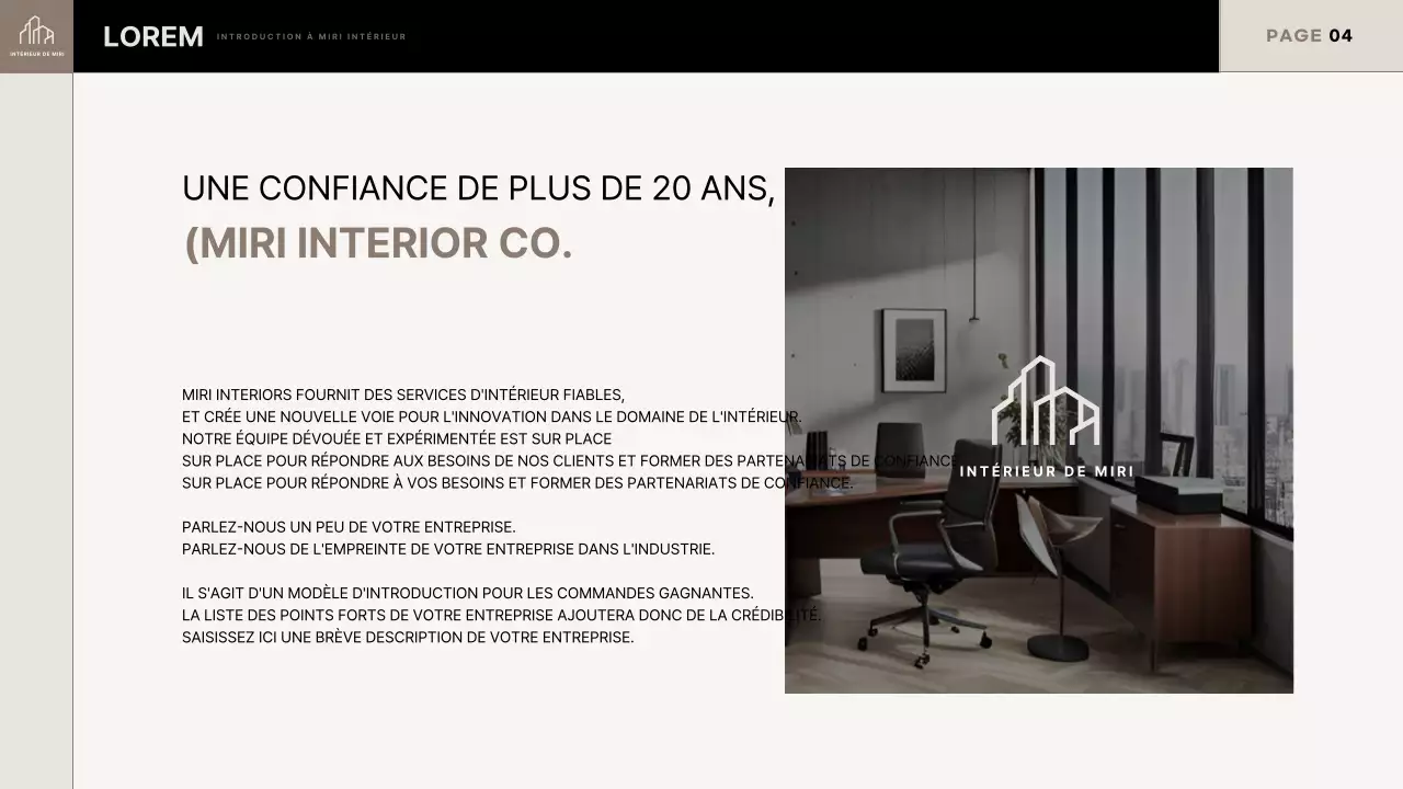 Proposition d'entrepreneur d'intérieur tendance en beige et noir