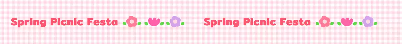 ピンクのチェック柄とお花のイラストが可愛らしい雰囲気の春のピクニックフェスティバル。