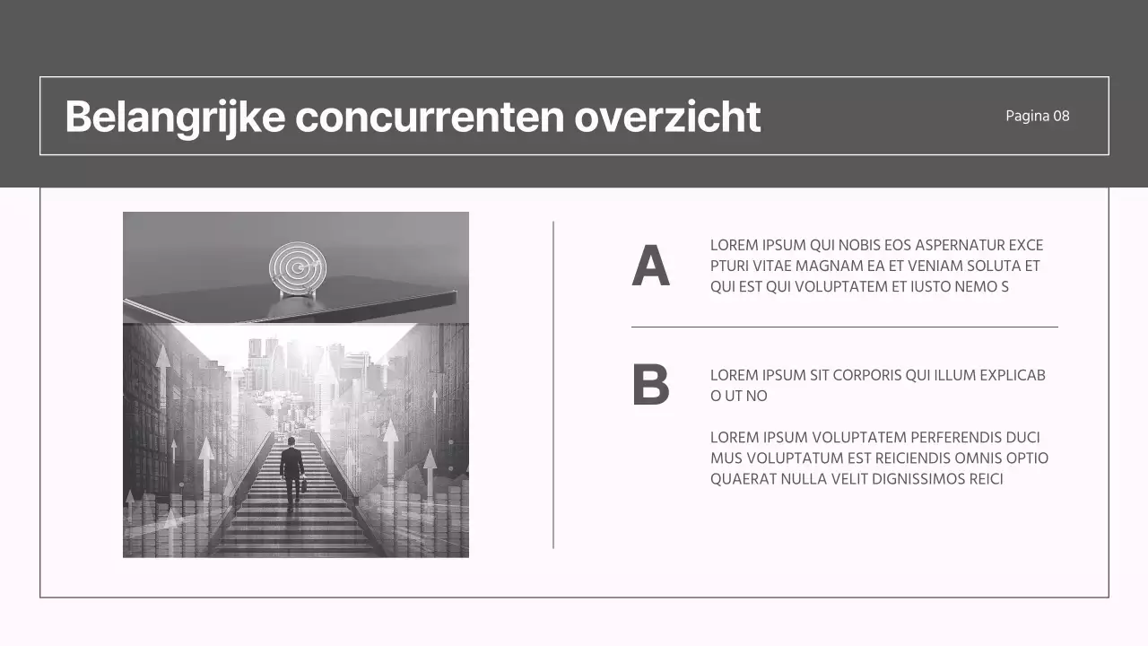 Een modern marktstrategierapport in grijs en roze