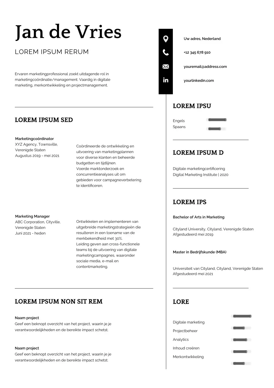 Witte eenvoudige marketing manager cv