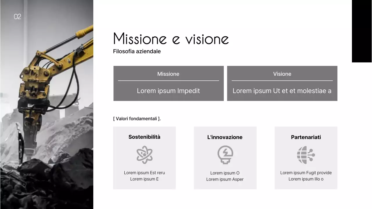 Un semplice prospetto nero e grigio di un produttore petrolchimico