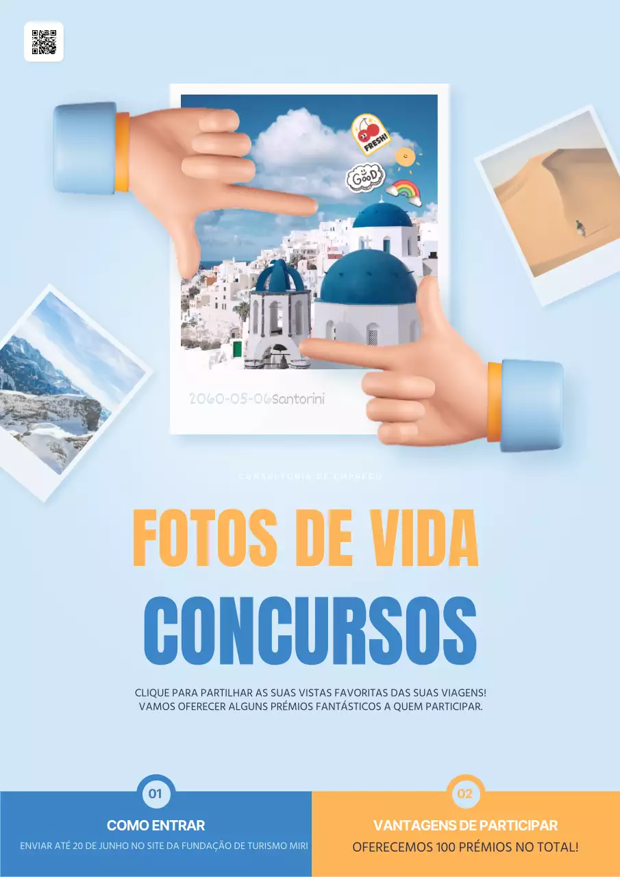 Folheto promocional de concurso de fotografia elegante em azul claro e laranja