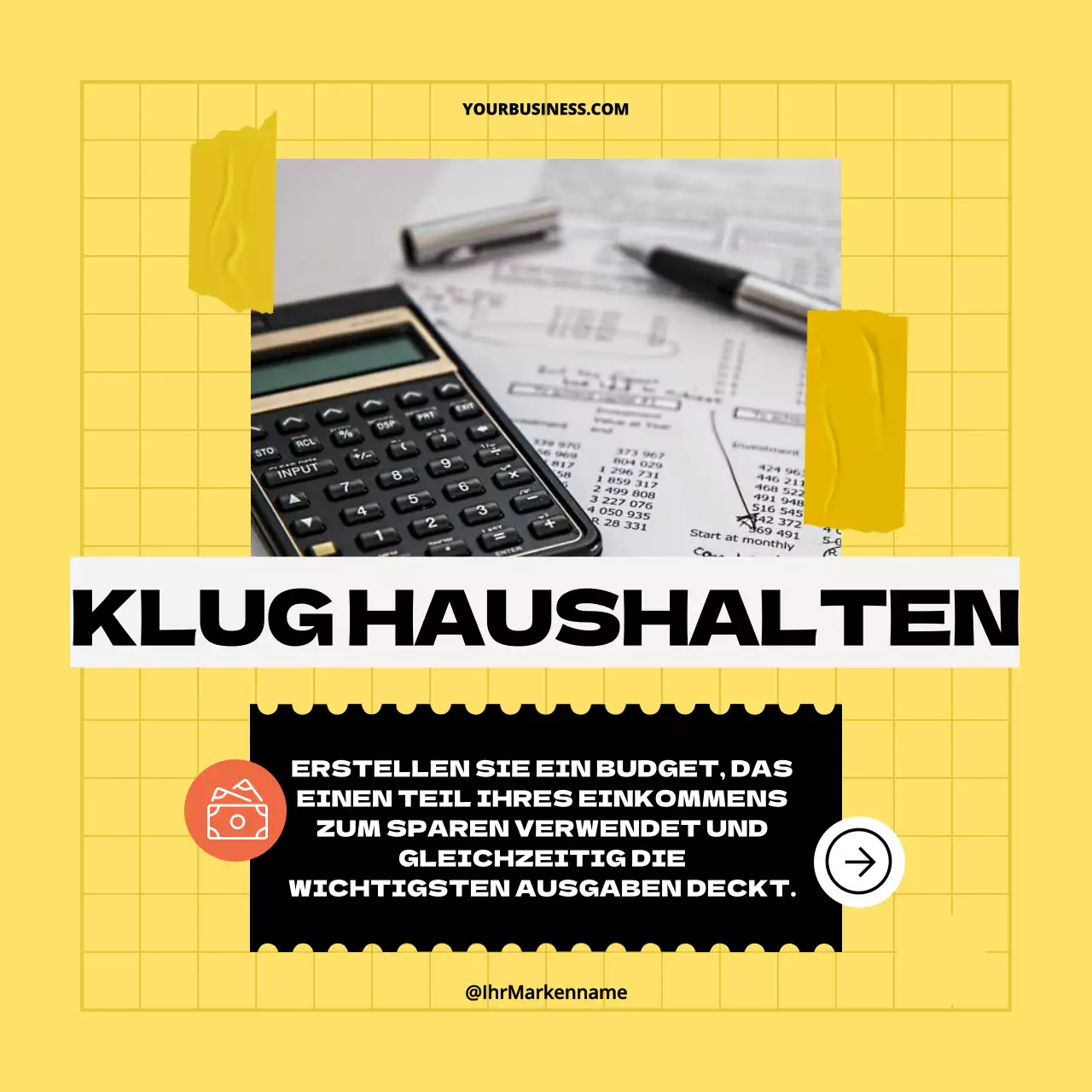 Gelb Schwarz Geometrisch Pop Tipps zur Verbesserung Ihres Sparplans Instagram-Karussell