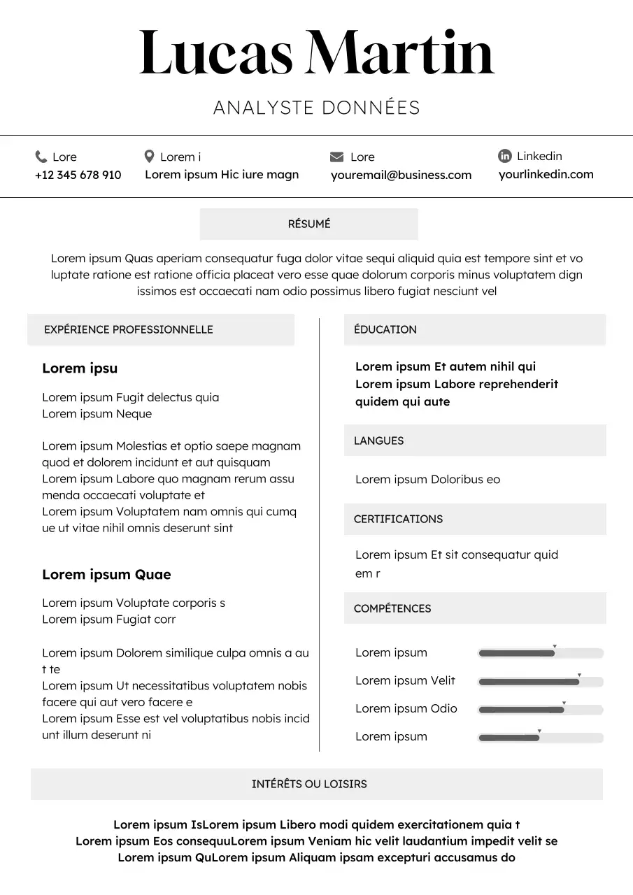 Curriculum vitae d'analyste de données