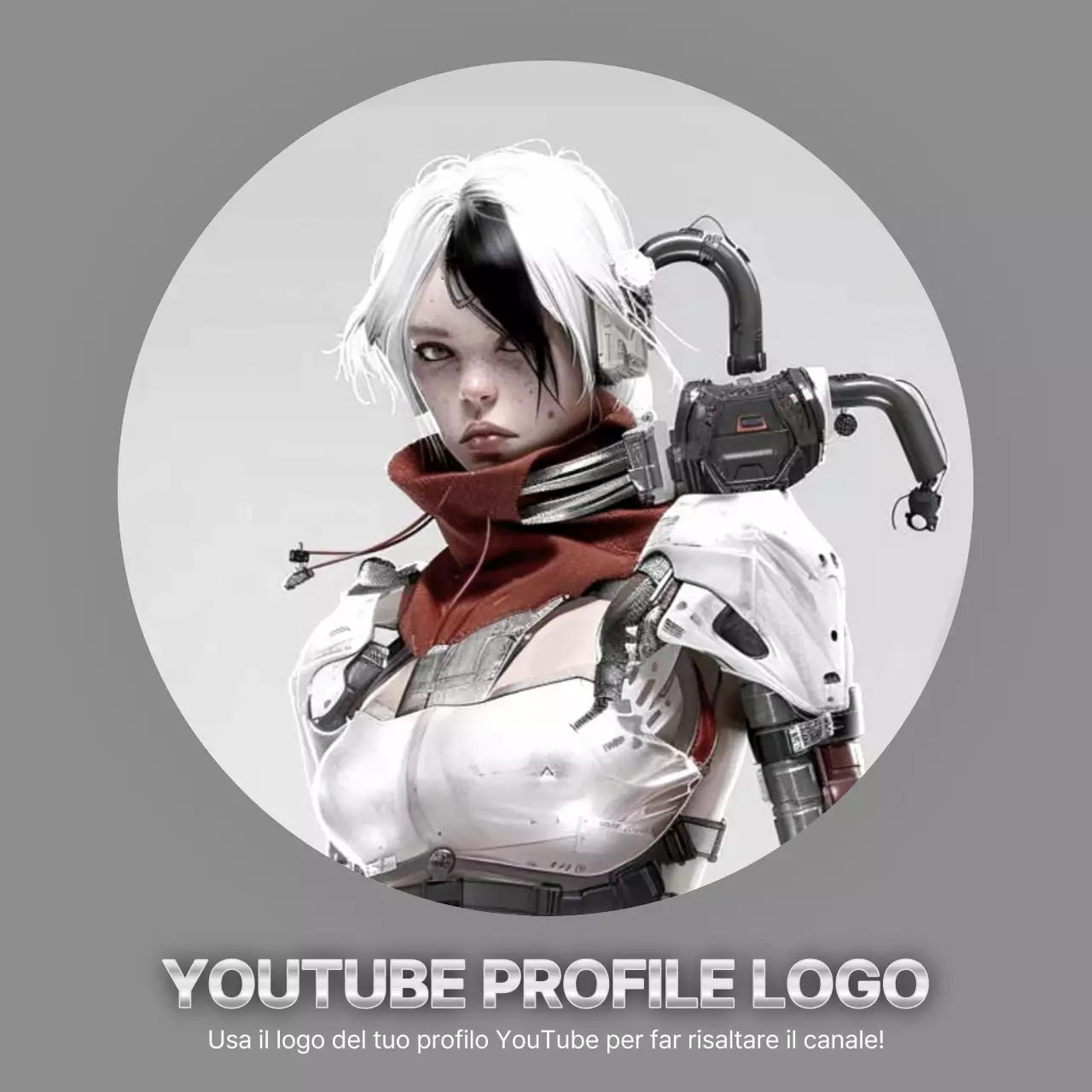 Messaggi del logo del profilo di gioco di ispirazione fantascientifica in bianco e argento