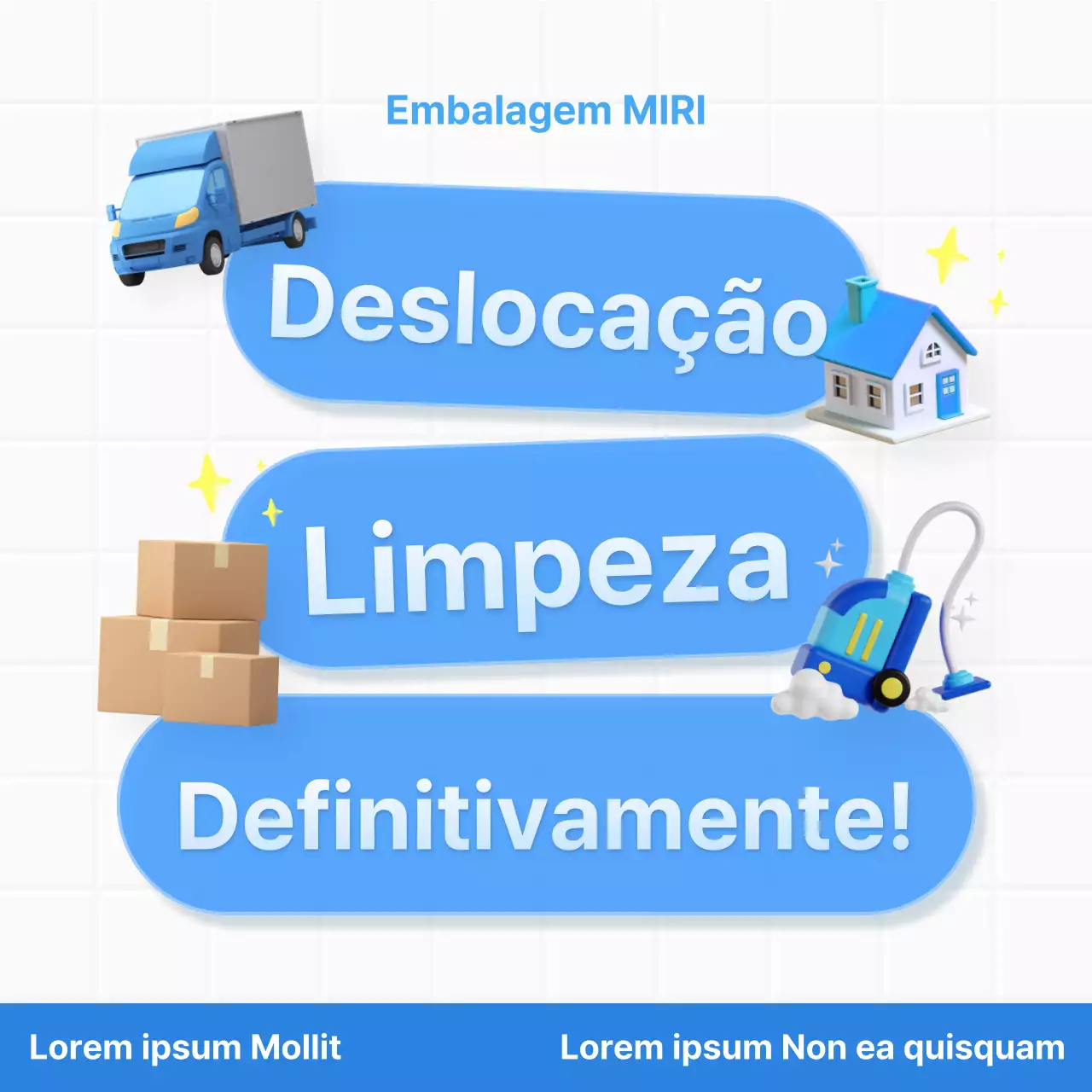 Promova o seu serviço de limpeza de mudanças com uma embalagem moderna em azul claro e branco