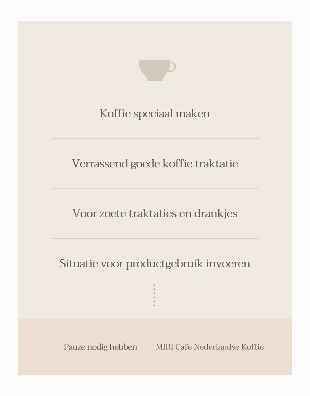 Moderne Nederlandse koffie in beige en ivoor uitgelegd