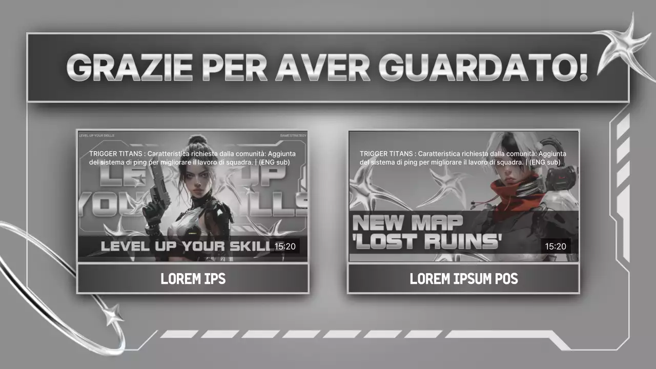 Una collezione di contenuti video di gioco di ispirazione fantascientifica in bianco e argento