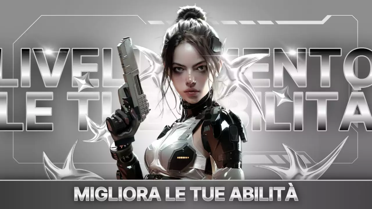 Una collezione di contenuti video di gioco di ispirazione fantascientifica in bianco e argento