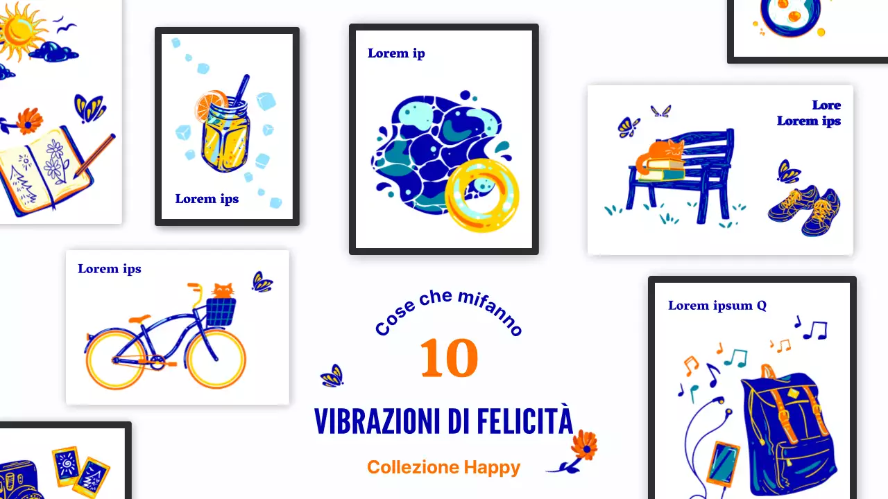 Una felice esposizione di blu e arancione