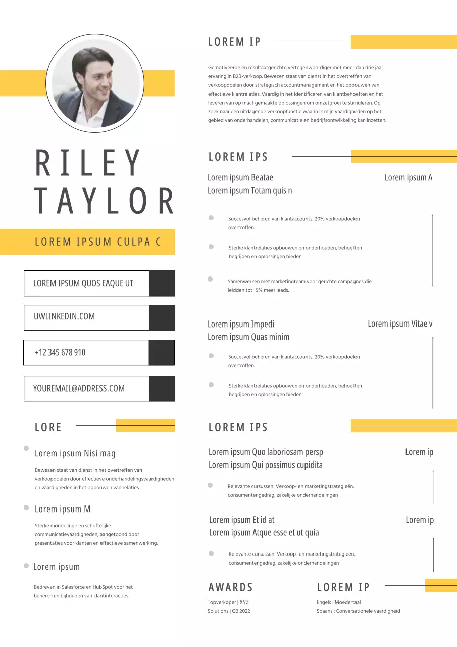 Gele eenvoudige vertegenwoordiger cv